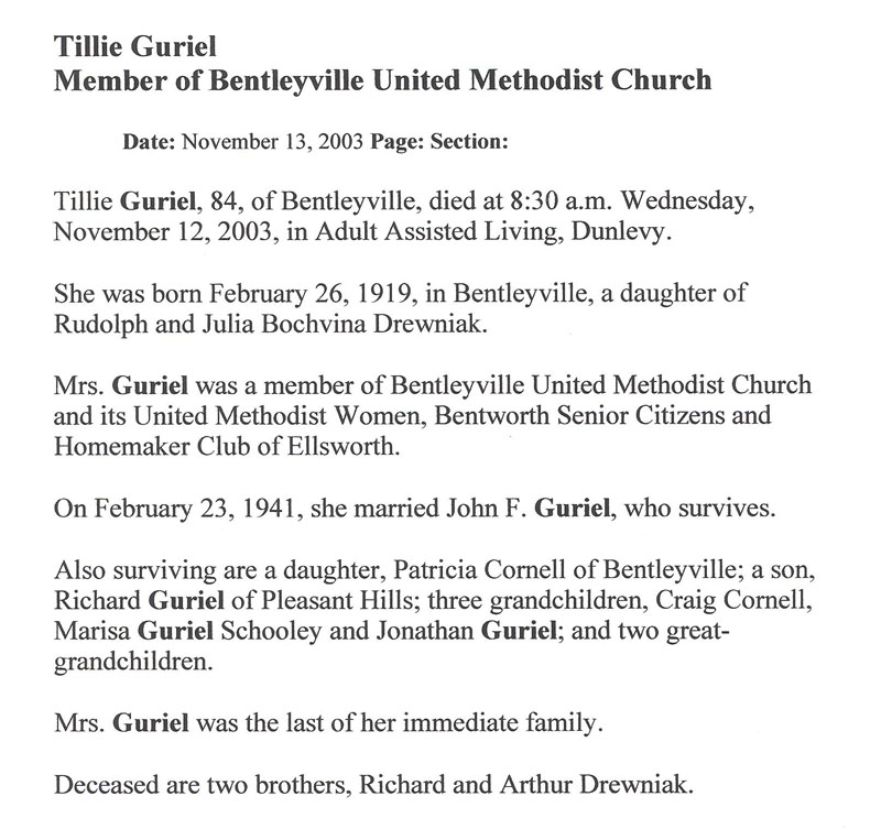 Tillie Guriel obituary